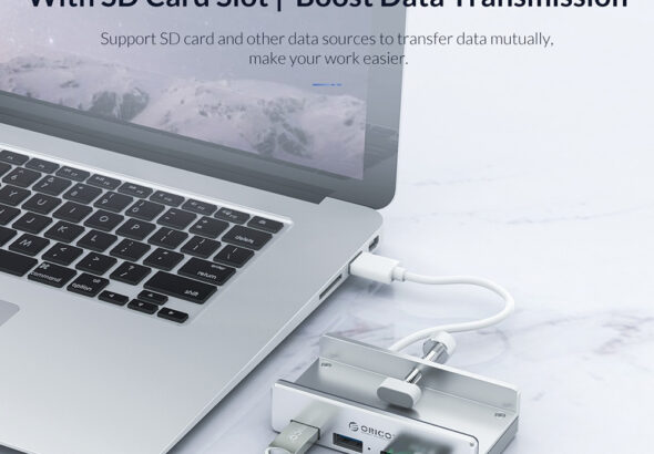 USB hub estetik untuk setup meja 2025 warna hitam putih dan minimalis
