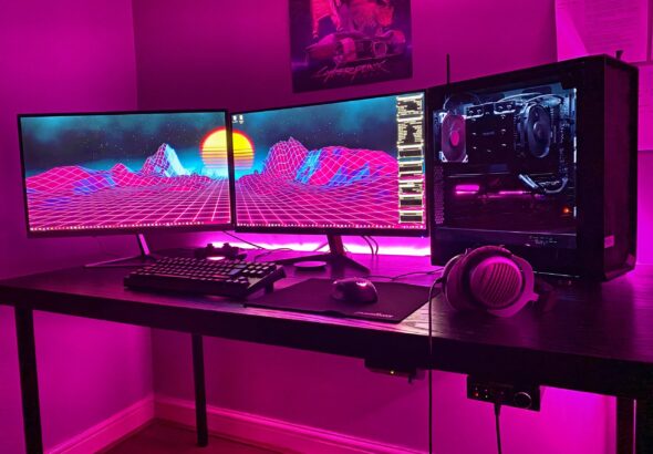 setup dual monitor estetik dan ergonomis 2025 dengan monitor arm dan kabel rapi