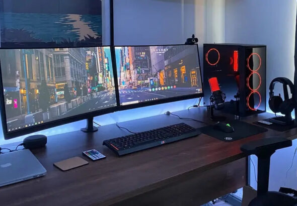 wallpaper dual monitor nyambung dan estetik tahun 2025 tema minimalis futuristik