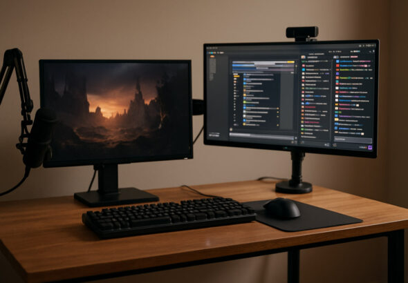 setup dual monitor untuk streamer pemula 2025 dengan layar utama dan layar chat terpisah