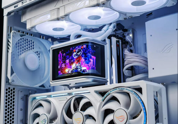 Ilustrasi teknologi pendingin PC terbaru dengan sistem cooling modern dan senyap