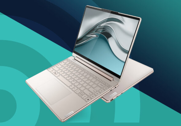 Ilustrasi laptop terbaru 2026 dengan desain tipis, layar modern, dan teknologi AI dalam nuansa biru futuristik.